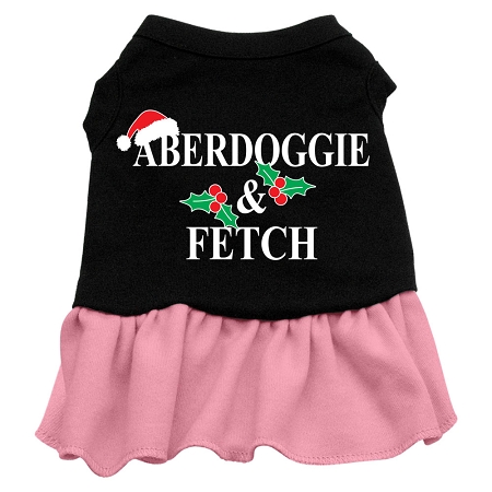 Aberdoggie Christmas Screen Print Dress Black with Pink Lg